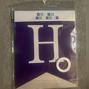 Happy birthday Banner, still in package, dark purple, teal and light pink